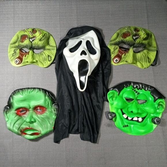 Vtg 90s Kids Ghost Frankenstein Halloween Mask Rubber Latex Vinyl Costume Lot - Picture 1 of 6